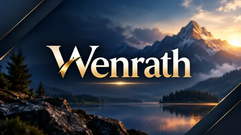 Wenrath text in elegant gold lettering against a scenic mountain and lake background at sunrise.
