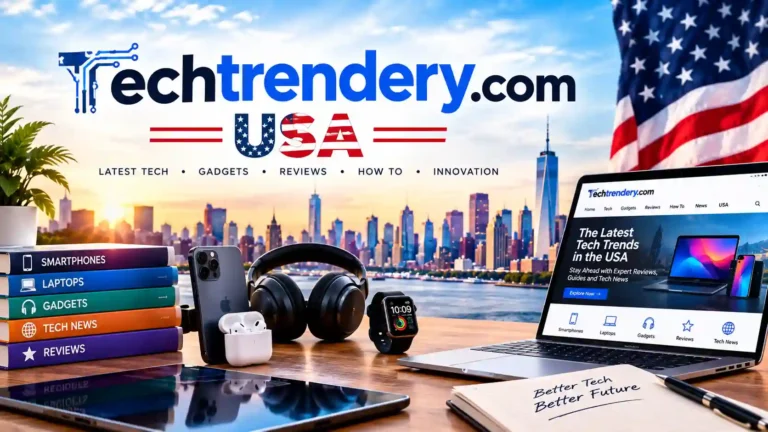 Techtrendery.com USA featured image showcasing the latest technology trends, smartphones, laptops, gadgets, and tech reviews.