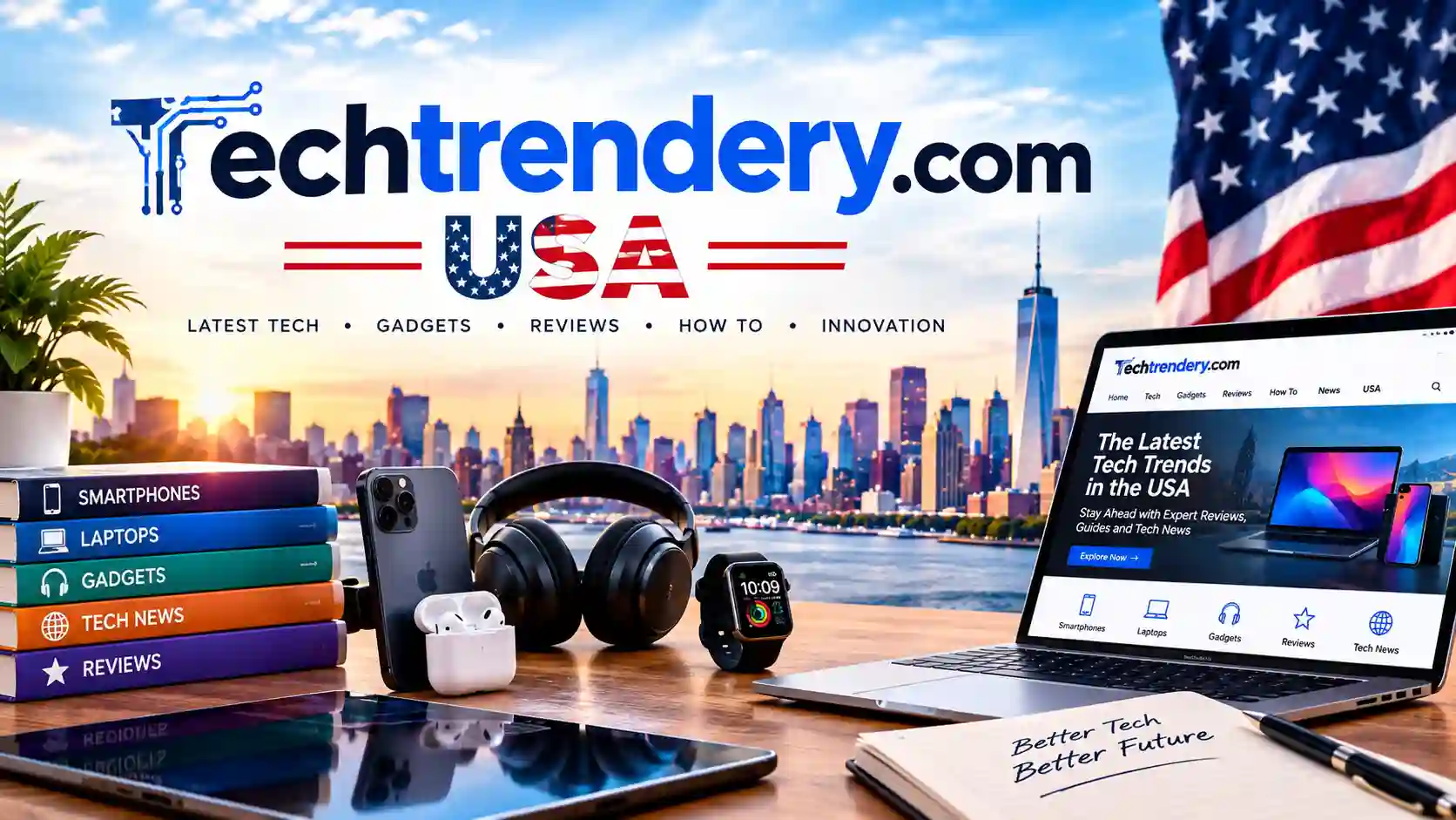 Techtrendery.com USA featured image showcasing the latest technology trends, smartphones, laptops, gadgets, and tech reviews.