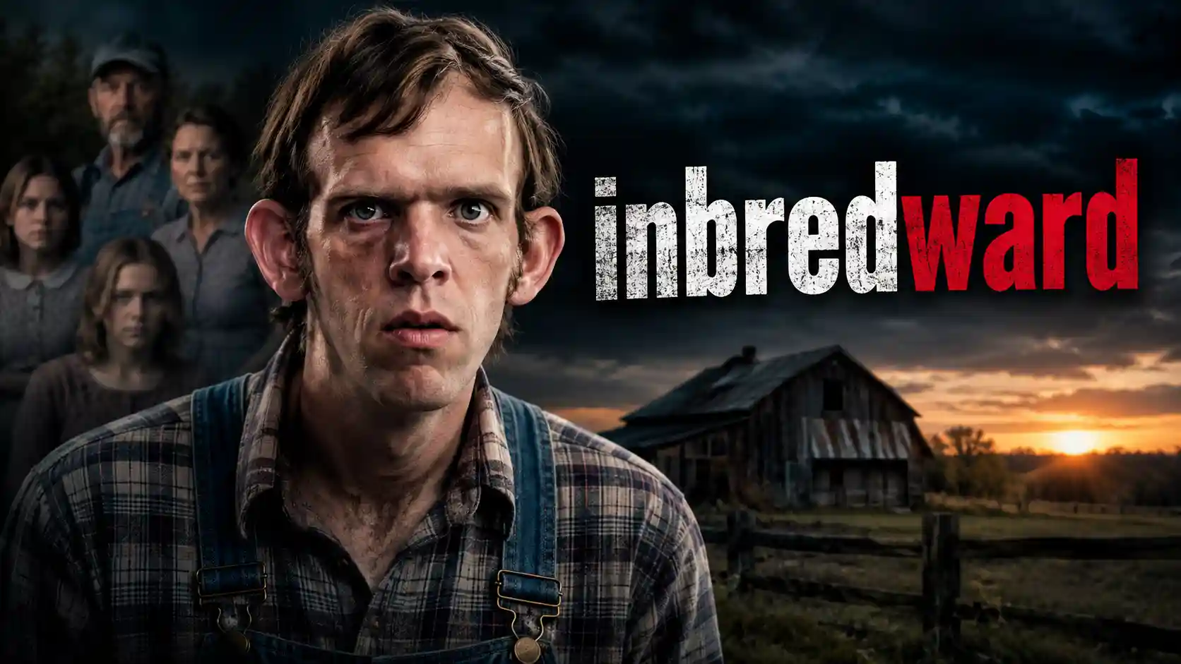Inbredward featured image showing a mysterious man in front of a dark rural farmhouse.