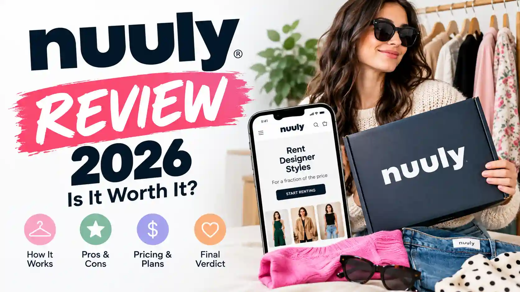 Nuuly Review 2026 featuring clothing rental styles, fashion outfits, and a review of the service.