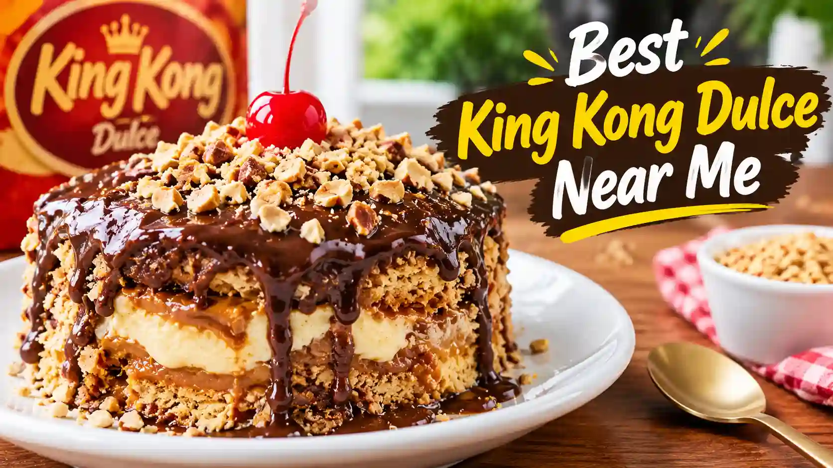 Best King Kong Dulce near me featuring layered dessert with chocolate, caramel, cream, and chopped nuts.