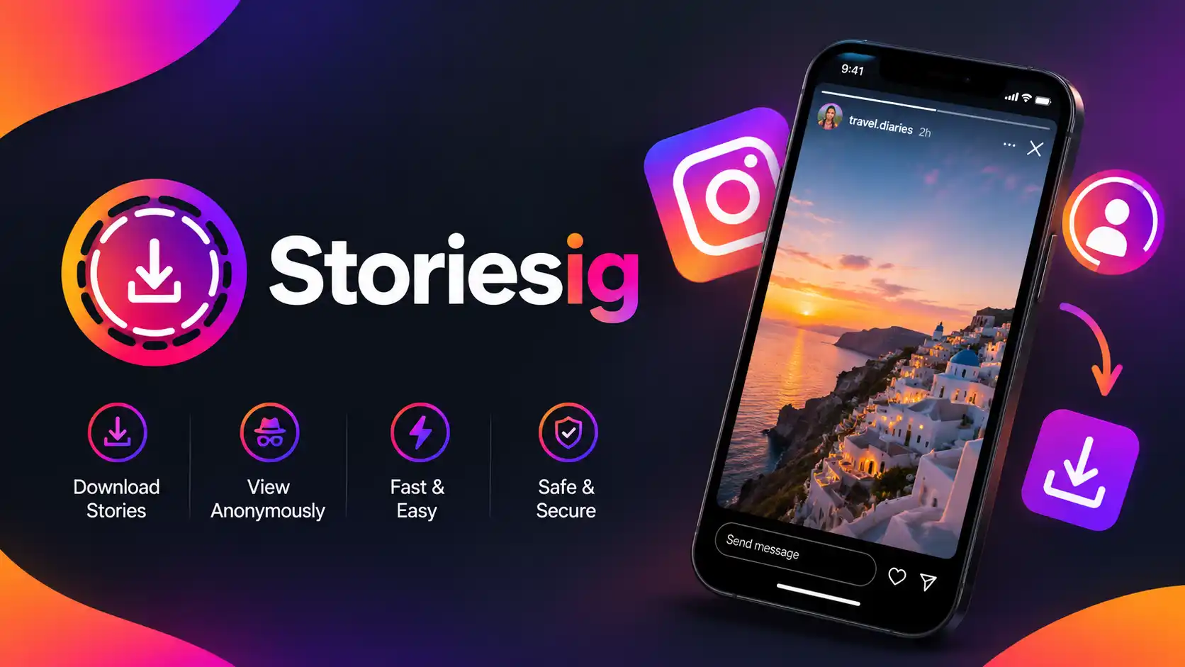 A futuristic smartphone displaying a secure, anonymous social media interface with a floating digital padlock icon to represent private story viewing.