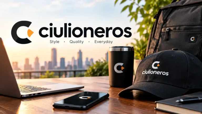 Ciulioneros brand featured image with a black cap, backpack, laptop, and branded accessories